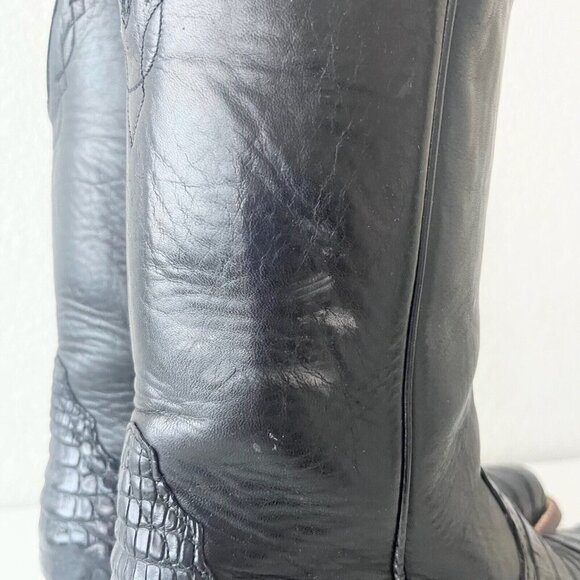 Rod Patrick Mens Cowboy Boots 10AA Black Caiman Leather Western Boots Blunt Toe - Picture 3 of 14